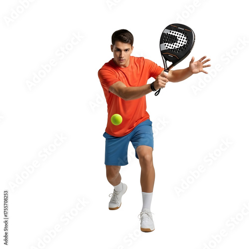 Man in Action Playing Padel Tennis with Focus and Determination.