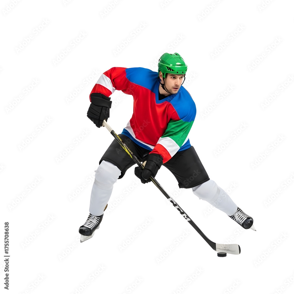 Fototapeta premium Professional male ice hockey player in action isolated On Transparent Background