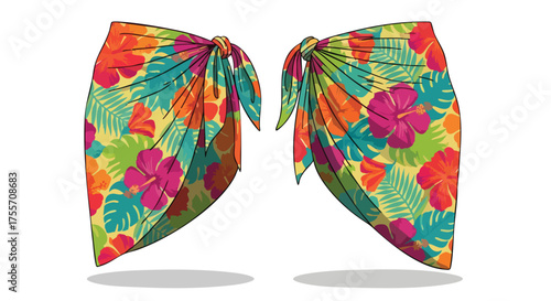 Tropical paradise: A vibrant sarong pair with hibiscus and foliage design capturing the essence of island life vacation style beachwear