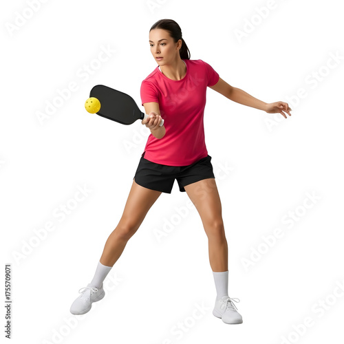 Woman playing pickleball On Transparent Background