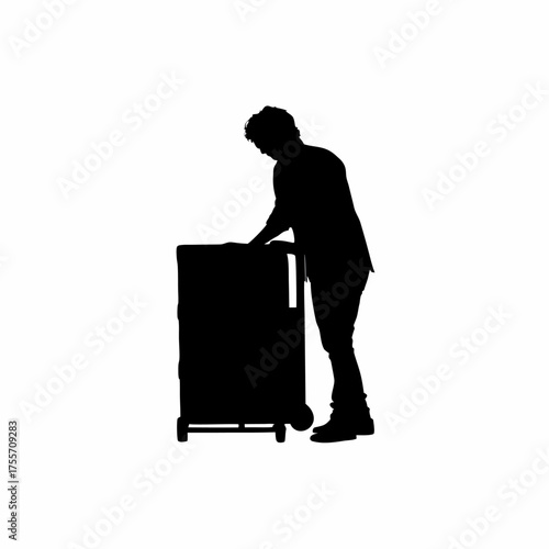 Silhouette of a worker organizing donation items for rehab isolated on white background