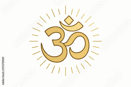 Om Aum symbol vector  sacred Hindu sound icon in gold gradient detailed line art with spiritual aura