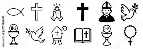 Set of eight icons of catholic religion 