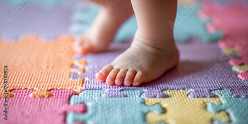 Infant Feet on Pastel Foam Play Mats