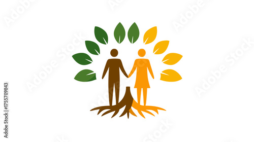 Stylized tree with man and woman figures holding hands