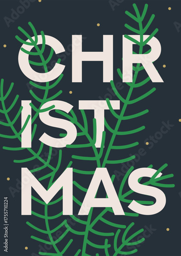 Christmas bold typography card design. Xmas greeting poster, black background...