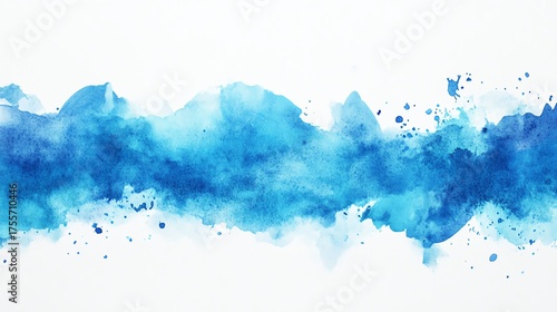 Abstract blue watercolor brush background splashing on white background blue texture design template for birthday invite or card