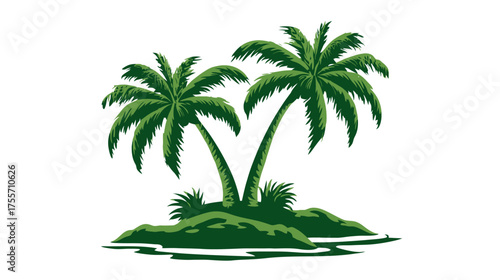 Twin palms on island