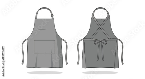 Sleek gray apron vector mockup showcasing front and back details for culinary or crafting projects demonstration tool