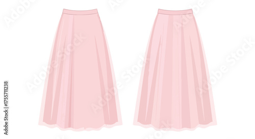 Illustrative depiction showcasing the elegant design of a flowing, pale pink skirt for fashion and apparel concepts offering versatility and