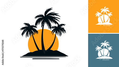 Palm trees on island against sun