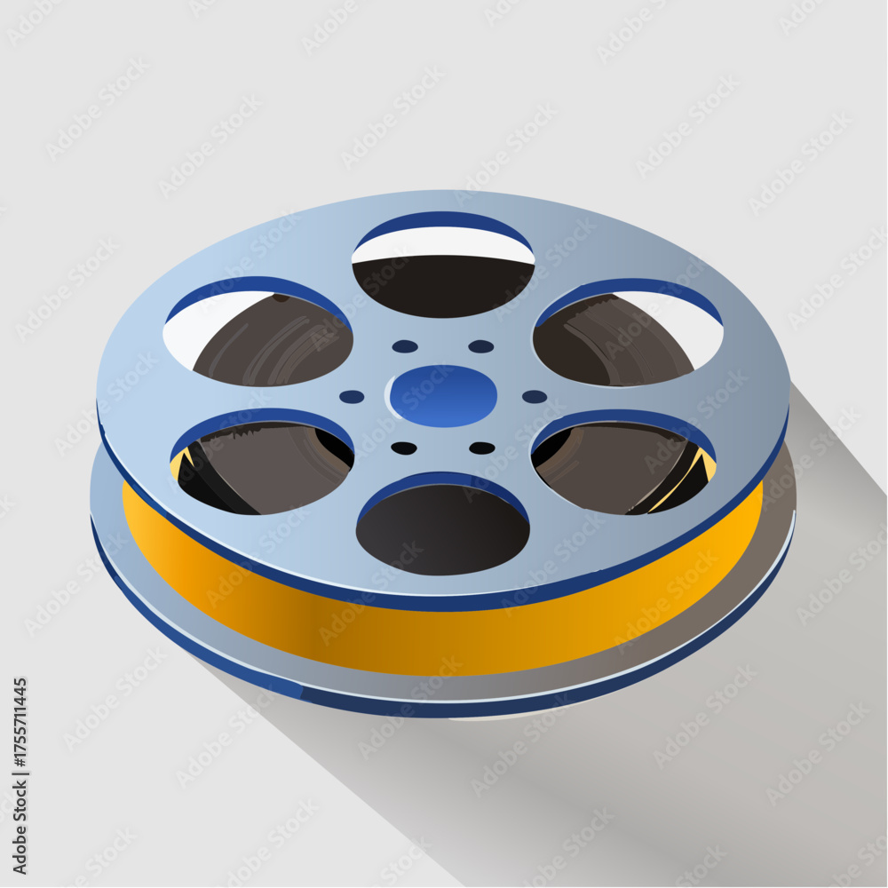 Fototapeta premium Illustrated film reel on a light gray background vector graphic