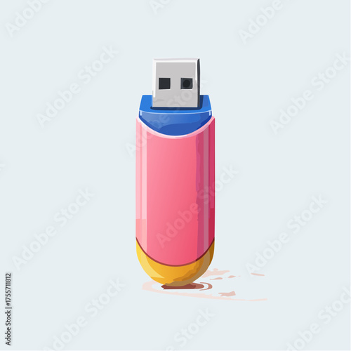 Illustrated usb flash drive on a light background for digital storage