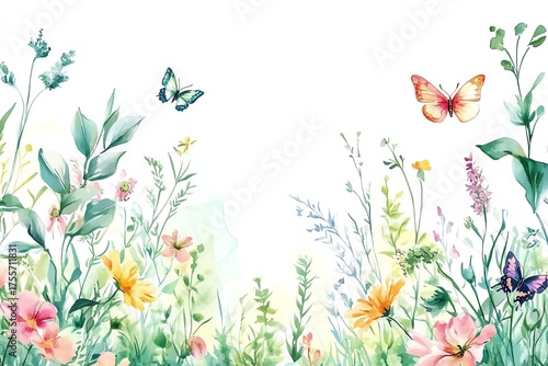 Border of delicate colorful flowers