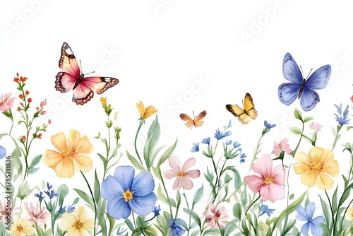 Border of delicate colorful flowers