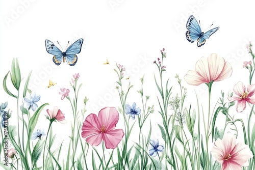 Border of delicate colorful flowers