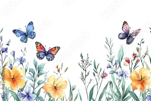 Border of delicate colorful flowers