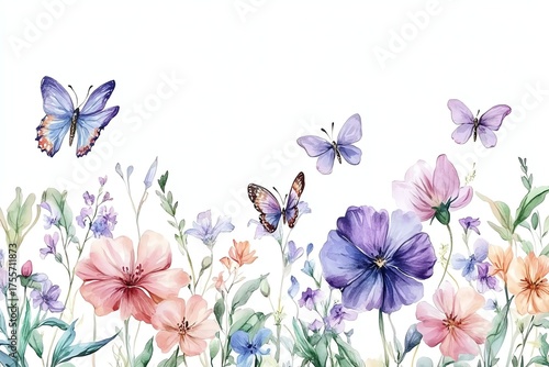 Border of delicate colorful flowers