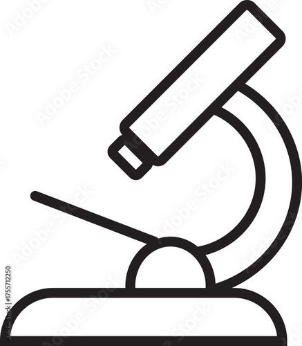 Simple black and white line art illustration of a scientific microscope on a white background.