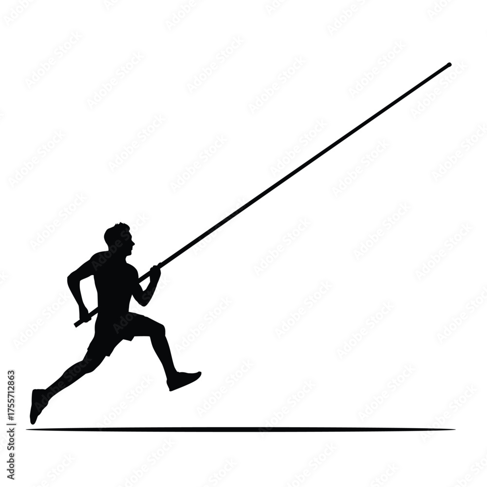 Obraz premium Pole Vault Athlete Silhouette Running with Long Pole. Isolated Vector for Track and Field, Olympics, or High Jump.