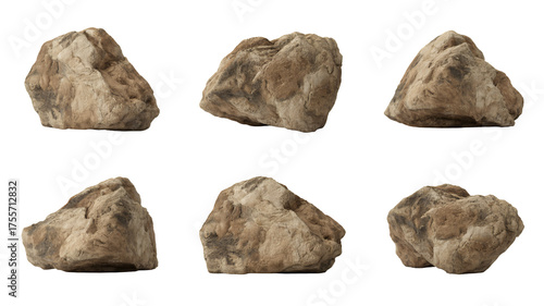 Six rocks on a transparent background for 3D rendering and games