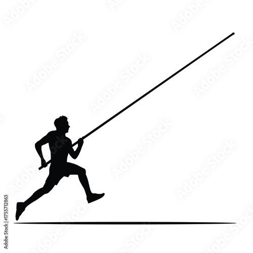 Pole Vault Athlete Silhouette Running with Long Pole. Isolated Vector for Track and Field, Olympics, or High Jump.