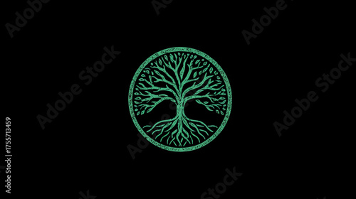 Green tree symbol in circle