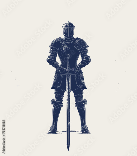 Picture of a medieval knight wearing a full set of armor, ideal for use in historical and fantasy settings