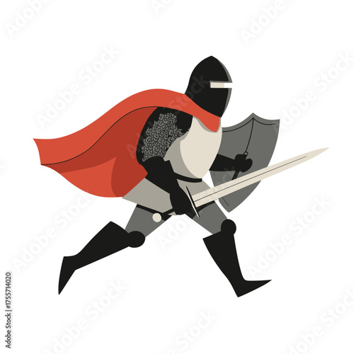 A colorful modern illustration presents a medieval armored knight character who wears a distinctive red cape