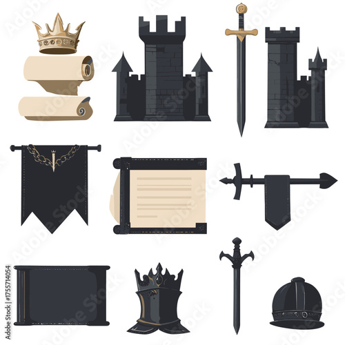 A simple collection of modern knight icons, designed for web use, is set against a white background