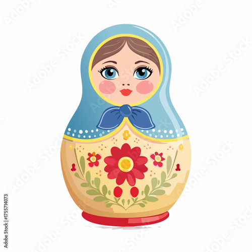 Illustration of a matryoshka doll with floral design isolated on white