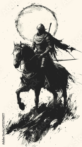 With confidence in her eyes and a sword at the ready, a young girl in heavy plate armor rides an armored horse into battle, as seen in a 2D illustration