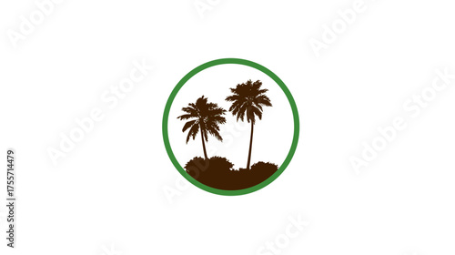 Two palm trees within a green circle on white