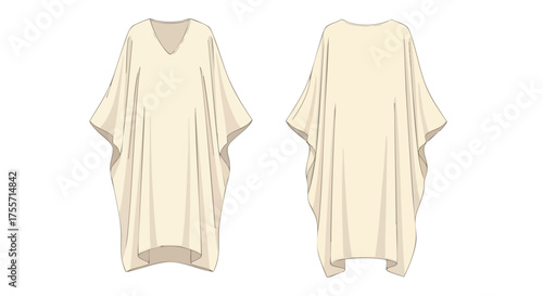 Flowing linen caftan design illustration showcasing the drape and simplicity of the garment perfect for warm weather comfort and style