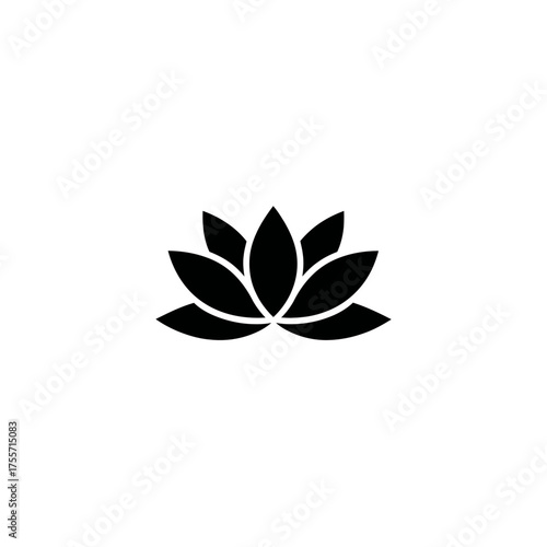 Black lotus flower in full bloom, simplified vector on white background