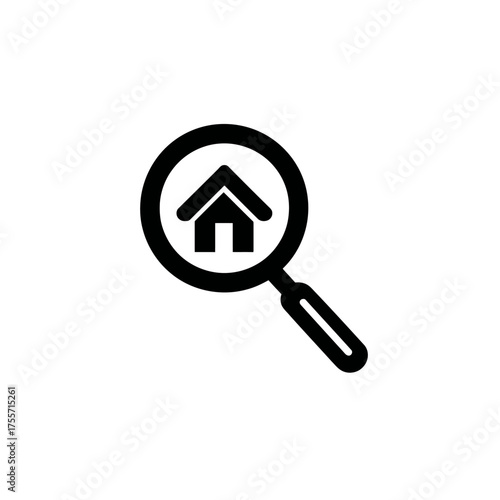 Black silhouette of a magnifying glass with a house icon inside