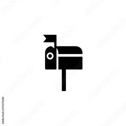 Black mailbox icon with raised flag and cylindrical lock, front-facing