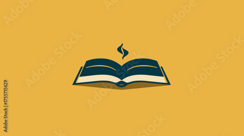 Open book with smoke rising on mustard background