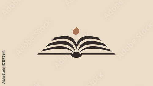 Open book with a droplet of light above, on a neutral background