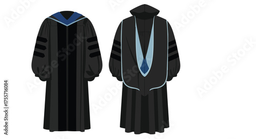 Elegant academic regalia illustration portraying advanced scholarship and educational achievements in a detailed monochromatic artwork with subtle