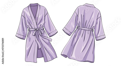 Elegant lavender bathrobe illustration showcasing front and back views on a white background, simple design in minimalist style