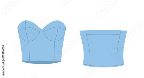 Light Blue Corset Top Fashion Illustration with Front and Back Views on White Background for Fashion Design Reference