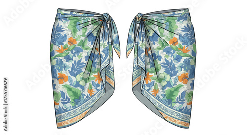 Elegant Floral Print Sarongs Set Against a Crisp White Backdrop, Capturing Summer Fashion