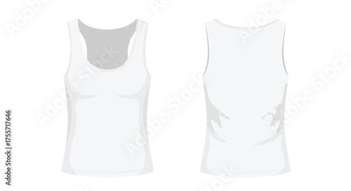 Sleeveless top in pristine white showcasing the front and back view, ideal for fashion mockups and creative design projects involving apparel
