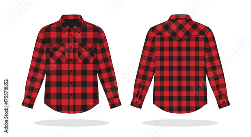 Iconic red and black lumberjack shirt showcased in front and back views highlighting its classic pattern and design