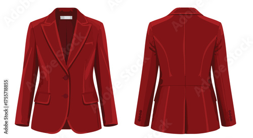 Elegant Vermilion Blazer: Front and Back View of a Stylish Women's Suit Jacket for Professional and Casual Wear