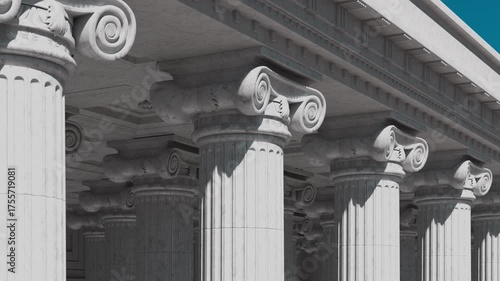 Classical Greek or Roman columns. Ideal for backgrounds related to law, government, finance, banking, or education. Ultra HD 4K 3840x2160 Loopable 4K animation.