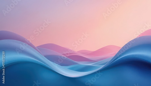 Abstract Waves of Color: An artistic interpretation of fluid forms and gradient hues. The image features a series of smooth, undulating waves in shades of blue and pink.
