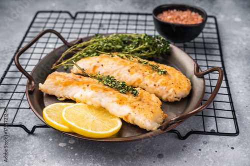 Sticker Baked Cod fish fiilet, fried whitefish meat