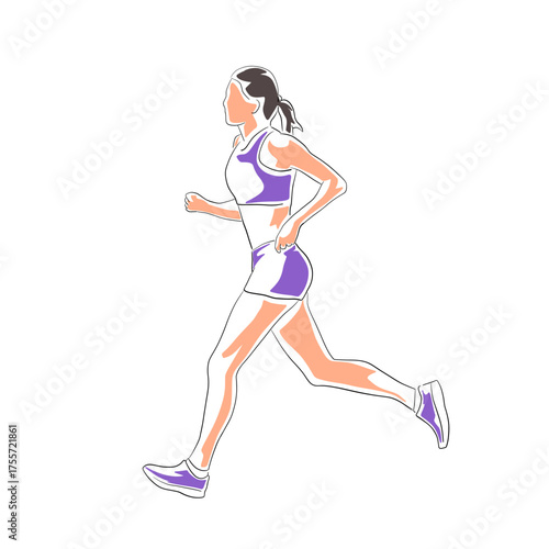 Running woman, isolated flat design vector illustration. Athletics clip art